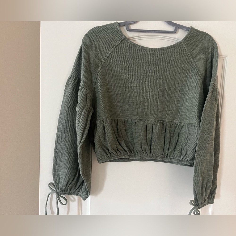 New! Aerie Olive Oversized Cropped fall Ribbed Knit Top Various Sizes